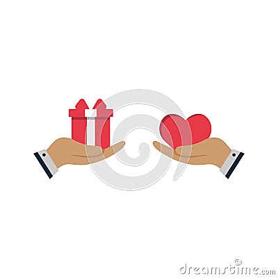 A hand with a gift and love. Exchange of a gift for heart. concept love Stock Photo