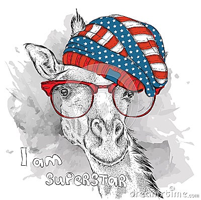 Hand giraffe in a USA hat. Vector illustration Vector Illustration