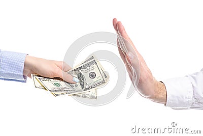 Hand give money bribe corruption failure dollars to hand Stock Photo