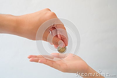 Hand give money isolate on white background Stock Photo