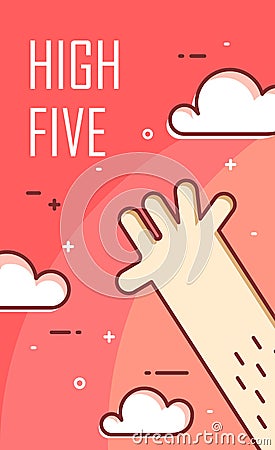 Hand gives five. Thin line flat design. Vector banner Vector Illustration