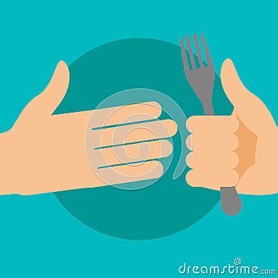 Hand gives a fork. Vector Illustration