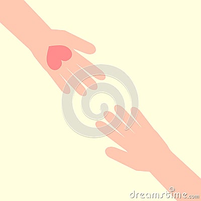 The hand gives the heart. Charity. Vector Illustration