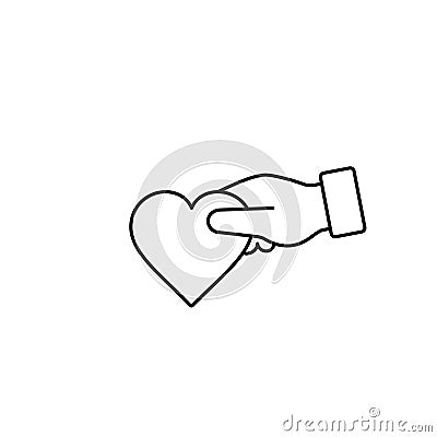 Hand gives heart outline icon in flat style. Giving love concept, donate concept Vector Illustration