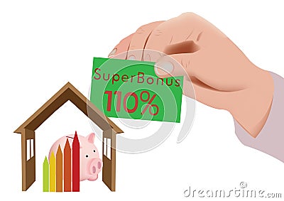 Hand that gives superbonus to the energy-sustainable home Vector Illustration