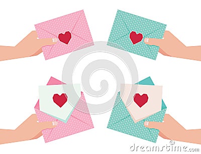 Hand giving an envelope with Valentine card Vector Illustration