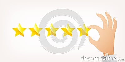Hand giving five star rating. Vector illustration flat Cartoon Illustration