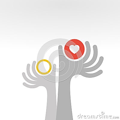 Hand giving love and ring - marriage concept - flat style Vector Illustration