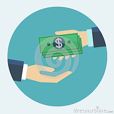 Hand giving money to other hand flat design vector illustration Vector Illustration