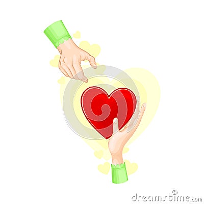 Hand Giving Red Heart to Another as Love and Fondness Symbol Vector Illustration Vector Illustration