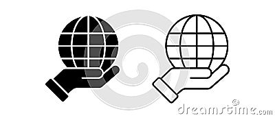 Hand with globe vector icon set. Globus symbol Vector Illustration