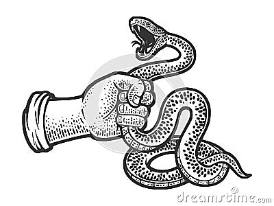 hand grabbed the attacking snake sketch raster Cartoon Illustration