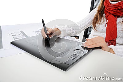 Hand on graphic tablet. Stock Photo