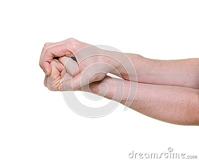 Hand grasping over fist Stock Photo