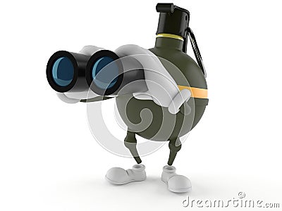 Hand grenade character looking through binoculars Stock Photo