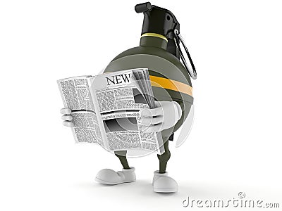 Hand grenade character reading newspaper Stock Photo