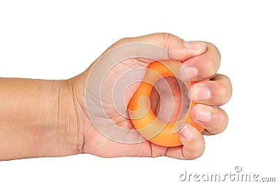 Hand with Grip Ring rubber Exerciser Finger Stock Photo