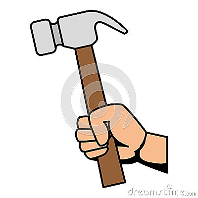 hand with hammer metal tool Cartoon Illustration