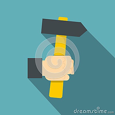 Hand hammer with yellow tool icon Vector Illustration