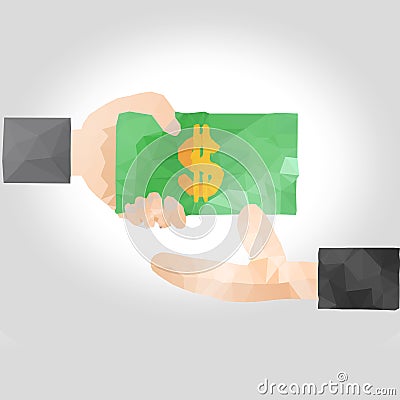 Hand handing over money to another hand Stock Photo