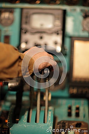 Hand on handle of throttle Stock Photo