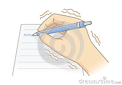Hand have tremor symptom while writing with a pen. Vector Illustration