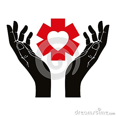 Hand with heart and emergency symbol vector symbol. Vector Illustration