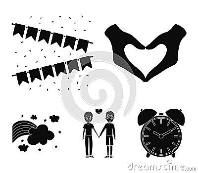 Hand with heart, flag, men.Gayset collection icons in black style vector symbol stock illustration web. Vector Illustration