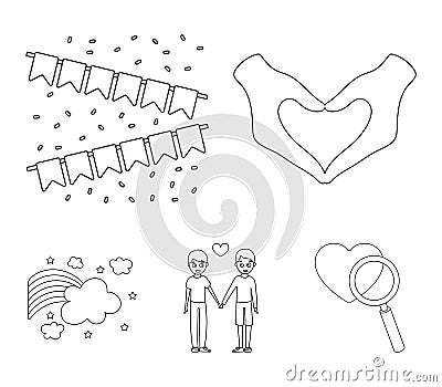 Hand with heart, flag, men. Gayset collection icons in outline style vector symbol stock illustration web. Vector Illustration