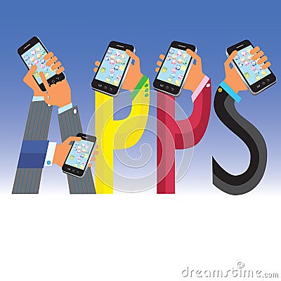 Hand Held Apps Cartoon Illustration