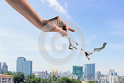 Hand of help and protection . Mixed media Stock Photo