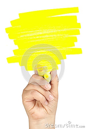 Hand Highlighting Area Highlighter Yellow Isolated Stock Photo