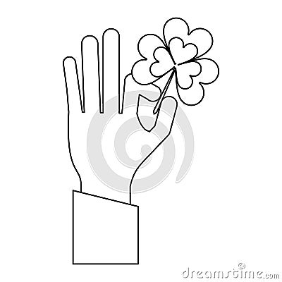 Hand hoding clover shamrock symbol in black and white Vector Illustration