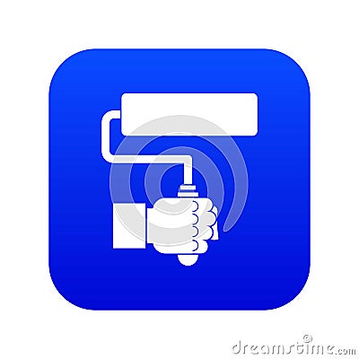 Hand hoding paint roller icon digital blue Vector Illustration