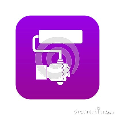 Hand hoding paint roller icon digital purple Vector Illustration