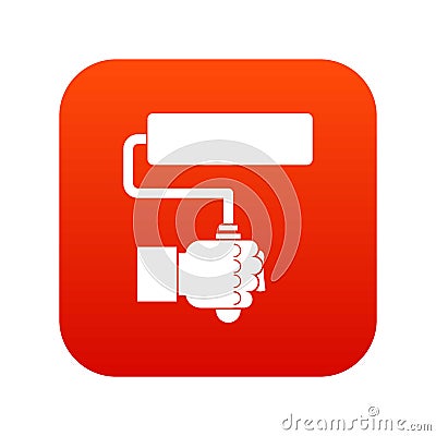 Hand hoding paint roller icon digital red Vector Illustration