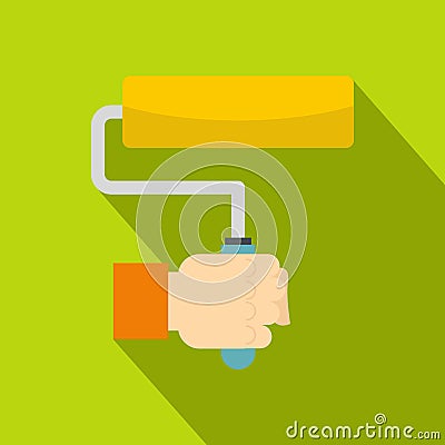 Hand hoding paint roller icon, flat style Vector Illustration