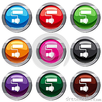 Hand hoding paint roller set 9 collection Vector Illustration