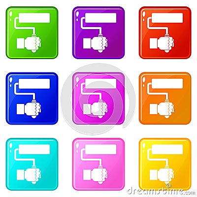 Hand hoding paint roller set 9 Vector Illustration