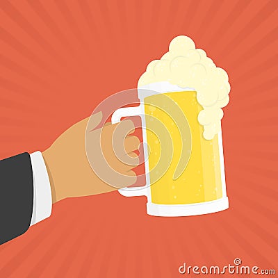 Hand hold beer. Vector Illustration