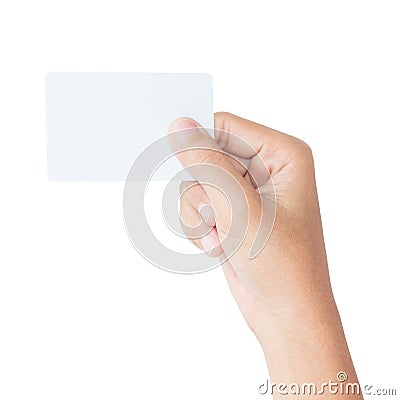 Hand hold blank card isolated with clipping path Stock Photo