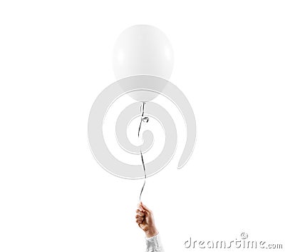 Hand hold blank white balloon mock up isolated Stock Photo