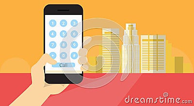 Hand Hold Cell Smart Phone Application Online Deal Call Number Banner Vector Illustration