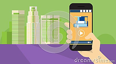 Hand Hold Cell Smart Phone Application Online Elearning Education Banner Vector Illustration