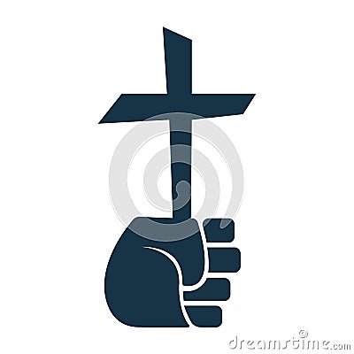 Hand hold Christ cross logo. Vector Illustration