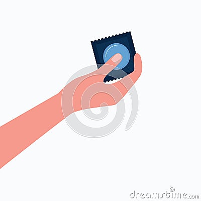 Hand hold condom. concept of hiv,aids Vector Illustration