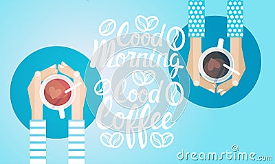 Hand Hold Cup Tea Coffee Break Morning Beverage Banner Vector Illustration