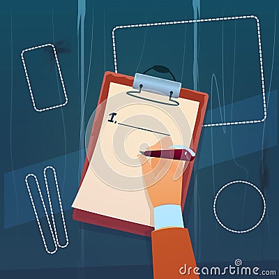 Hand Hold Empty Check List Paper Document Writing Vector Illustration