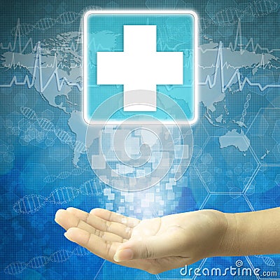 Hand hold First Aid icon Stock Photo