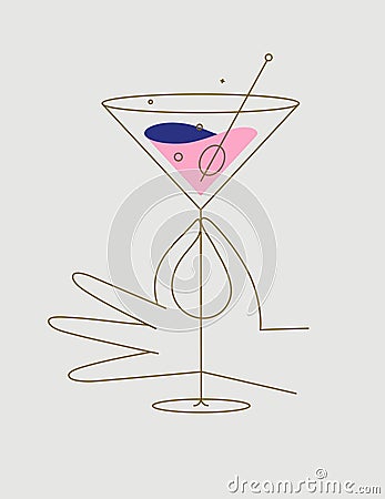 Hand hold glass of cosmopolitan cocktail beige Vector Illustration